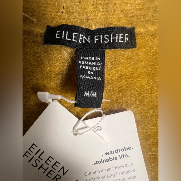 NWT $398 Eileen Fisher Mohair Wool V Neck Cardigan Sweater Burnished Gold Medium - Picture 8 of 10